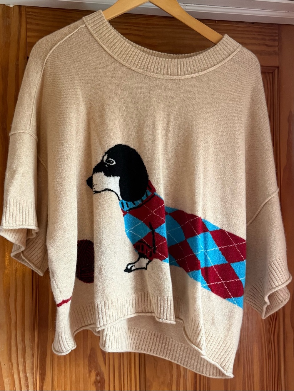 Anthropologie The Goldie Crewneck Cashmere Daschund Sweater l Size XL NEW